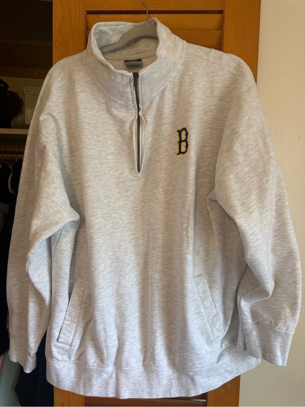 MV Sport Light Gray Quarter-Zip Pullover with Embroidered B Boston Red Sox